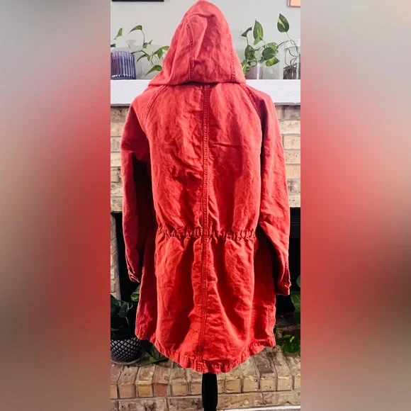 Loft Harvest orange Anorak utility hoodie linen blend Jacket womens M NWOT - Picture 5 of 11